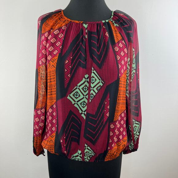 Diane von Furstenberg DVF Multicolor Bishop Sleeve Hathaway Collate Print Top P - Picture 1 of 8
